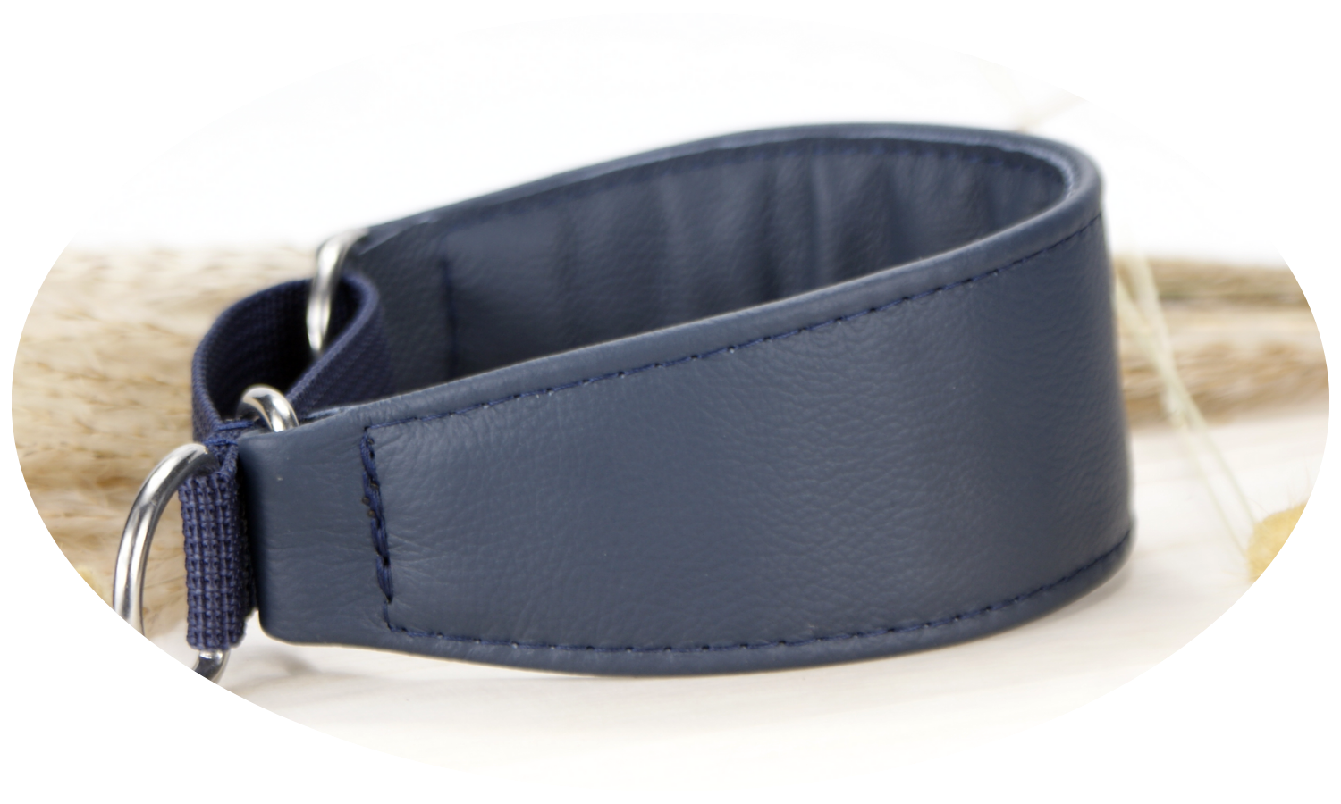Zugstopp Halsband Leder Dunkelblau